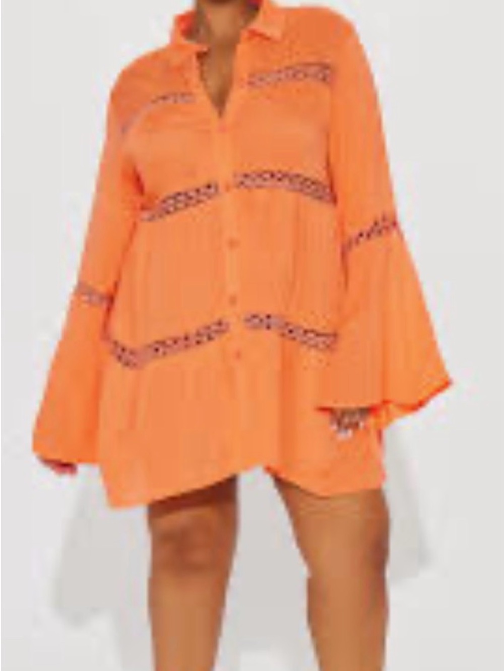 Fashion Nova Orange Eyelet-Trim Button Down Shirt/bathing cover up.